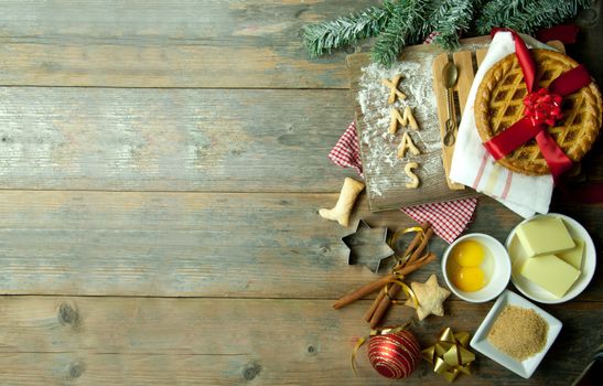 Christmas baking ingredients with background space 