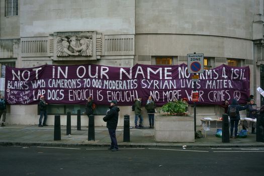 ENGLAND, London: Thousands of people gathered in London on December 12, 2015, to call for an end to the UK's bombing in Syria.Demonstrators marched to Downing Street to call for an immediate halt to air strikes in the war-ravaged country.