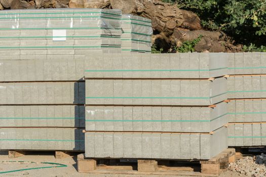 Stack of paving stones on a wooden pallet.