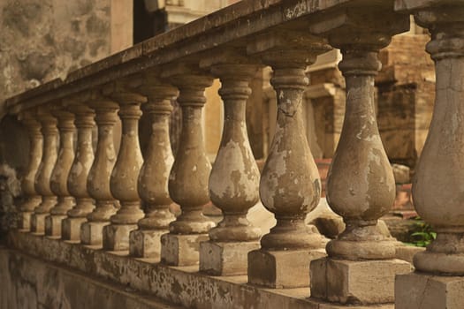 Row of balustrade in balcony of old church