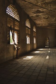 Hall with windows in church after earthquake in Nicaragua