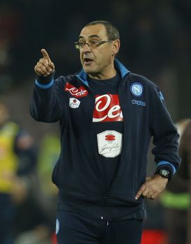 ITALY, Naples: Napoli coach Maurizio Sarri reacts during a Serie A match between AS Roma and SSC Napoli at Stadio San Paolo in Naples, Italy on December 13, 2015. 