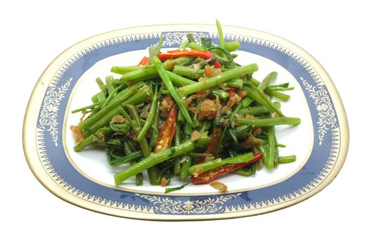 Stir Fried Water Spinach / Morning Glory with dry shrimp / seafood, thai food