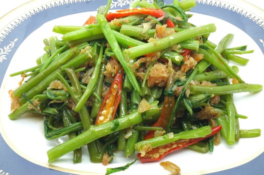 Stir Fried Water Spinach / Morning Glory with dry shrimp / seafood, thai food