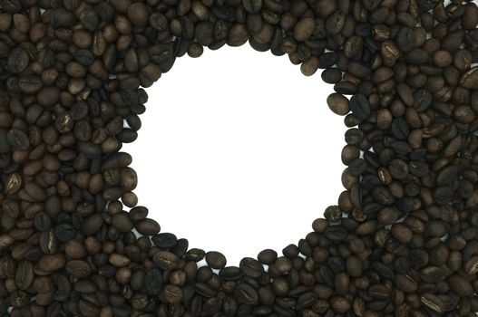 Coffee frame in round shape isolated on white