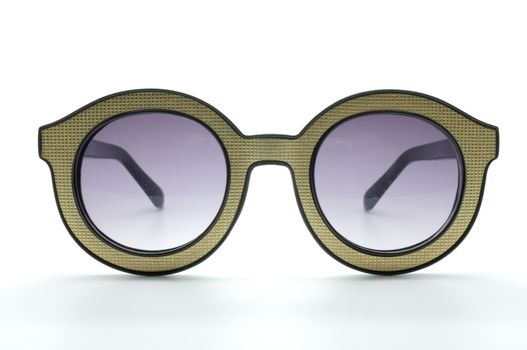 Yellow retro, vintage glasses, eye wear, black and golden frame