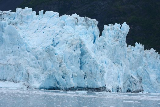 blue color of tidewater glacier in prince william sound in alaska