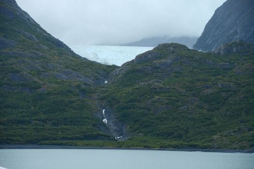 blue ice of portage glacier in alaska
