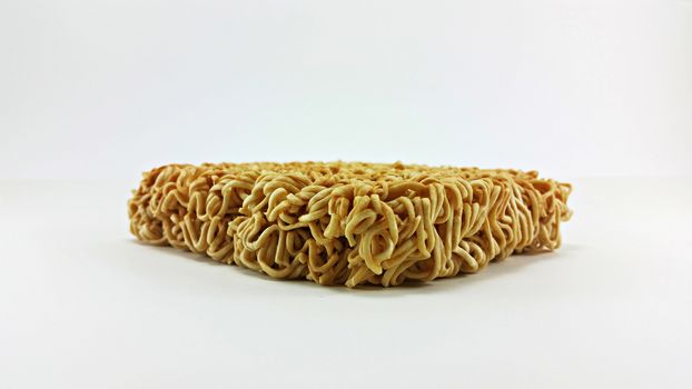 view of instant noodle in plane angle in white background