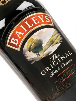 PULA, CROATIA - JANUARY 04, 2016: Bottle of "Baileys" Irish cream. Baileys Irish Cream is an Irish whiskey and cream based liqueur, made by Gilbeys of Ireland. 