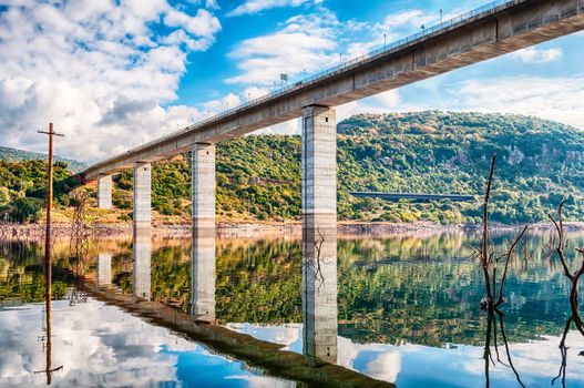 The dam on the lake omodeo in a sunny afternoon, Sardinia