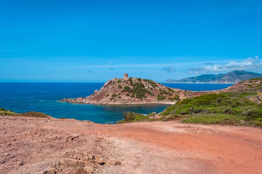 Landscape of coast of sardinia, tower of Porticciolo