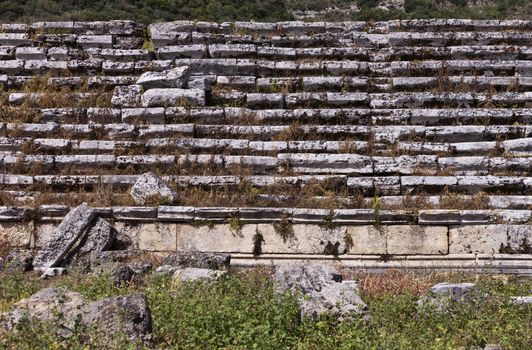 Detail close up of steps in the ancient Perga stadium