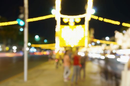 Motion blur tourist and car on street Bangkok Thailand in Happy New Year.