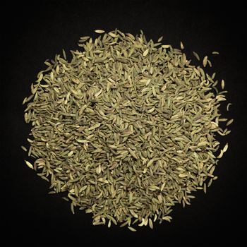 Top view of Organic Aniseed (Pimpinella anisum) isolated on dark background.