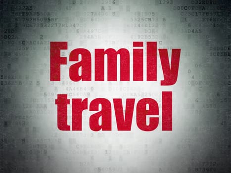 Travel concept: Painted red word Family Travel on Digital Paper background