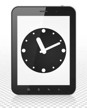 Timeline concept: Tablet Pc Computer with black Clock icon on display