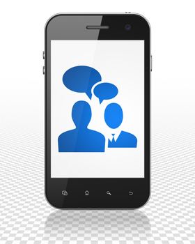 Finance concept: Smartphone with blue Business Meeting icon on display