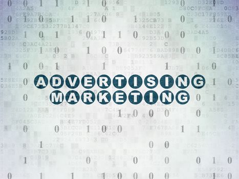 Finance concept: Painted blue text Advertising Marketing on Digital Paper background with Binary Code