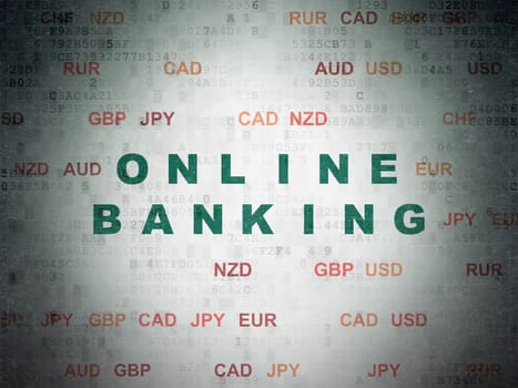 Business concept: Painted green text Online Banking on Digital Paper background with Currency