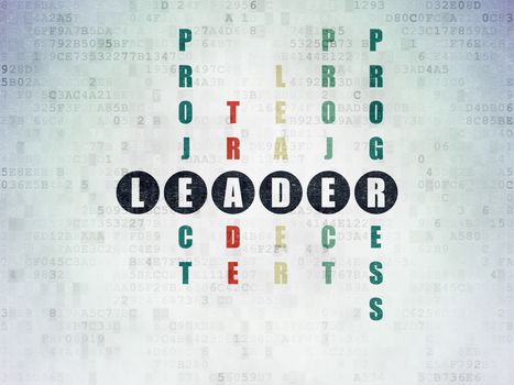 Finance concept: Painted black word Leader in solving Crossword Puzzle on Digital Paper background