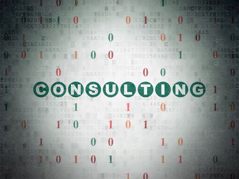Business concept: Painted green text Consulting on Digital Paper background with Binary Code