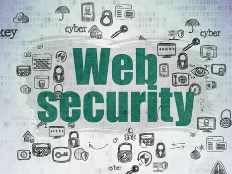 Safety concept: Painted green text Web Security on Digital Paper background with Scheme Of Hand Drawn Security Icons
