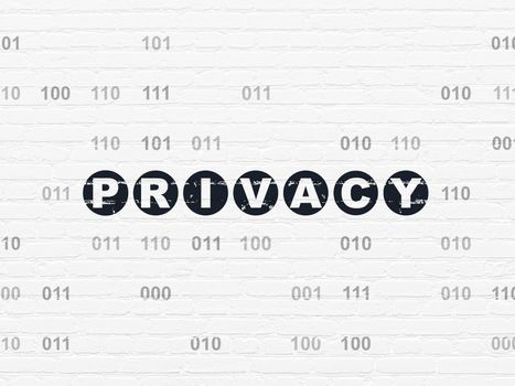 Privacy concept: Painted black text Privacy on White Brick wall background with Binary Code