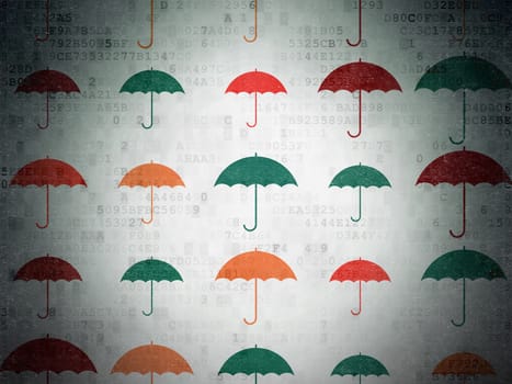 Privacy concept: Painted multicolor Umbrella icons on Digital Paper background