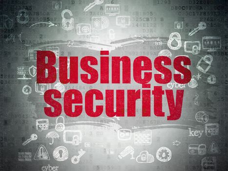 Safety concept: Painted red text Business Security on Digital Paper background with Scheme Of Hand Drawn Security Icons