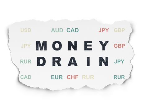 Banking concept: Painted black text Money Drain on Torn Paper background with  Currency