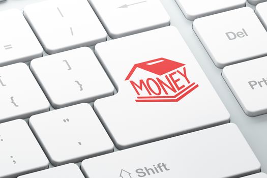 Money concept: Enter button with Money Box on computer keyboard background, 3d render