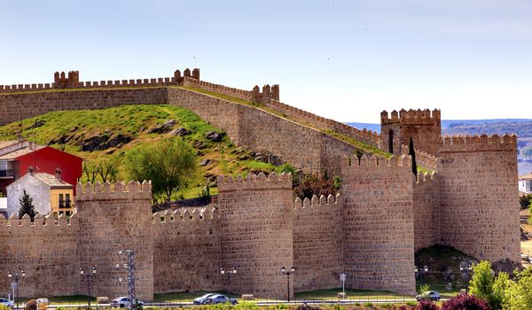 Avila Ancient Medieval City Walls Castle Castile Spain.  Avila is described as the most 16th century town in Spain.  Walls created in 1088 after Christians conquer and take the city from the Moors