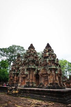 The most picturesque castle of Angkor Thom in Cambodia. Banteay Srei castle.