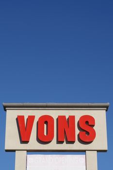 WEST HILLS, CA/USA - DECEMBER 31, 2015: Vons Grocery store sign and logo. Vons is a supermarket chain and a division of Safeway, Inc.
