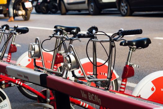 BARCELONA, POBLE NOU, FEBRUARY 2016-Barcelona public transport bicycles