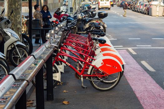 BARCELONA, POBLE NOU, FEBRUARY 2016-Barcelona public transport bicycles