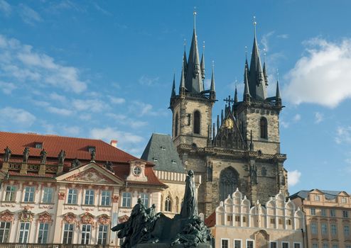 View of the Old Town Square and the monument to Jan Hus in Prague.