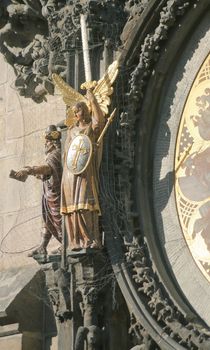 The statue of the Archangel on the wall of the Prague City Hall - Decoration of Prague Astronomical Clock