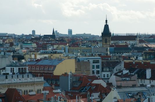 View of Prague in the autumn overcast day
