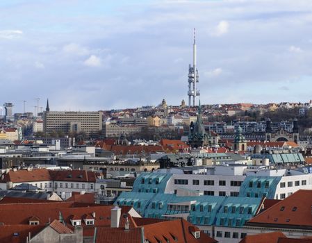 View of Prague with the Zizkov TV tower