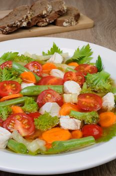 Vegetable soup with chicken, green beans, broccoli