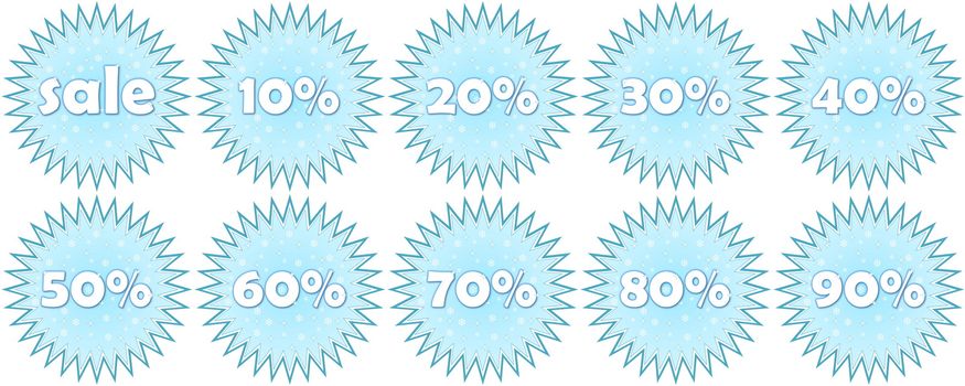 Set of winter sale and percentage discounts icons in white background