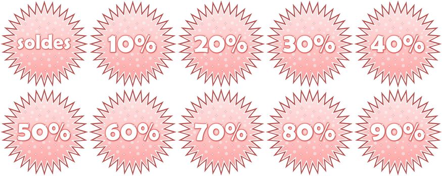 Set of french winter sale and percentage discounts icons in white background