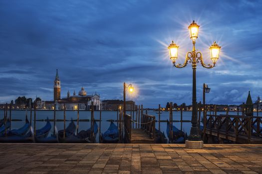 View of San Giorgio Maggiore from Venice by night, Italy.