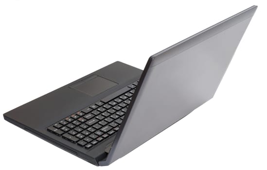 Open black laptop isolated on white background