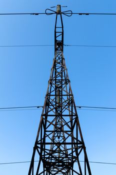 high-voltage power line, blue sky