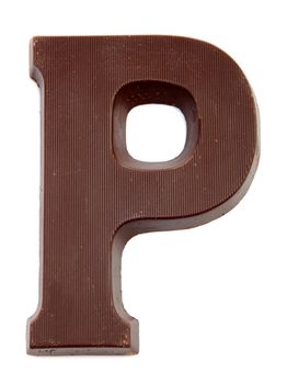 Chocolate letter P for Sinterklaas, event in the Dutch in december over white background