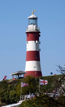 Smeatons Tower, Plymouth Hoe UK. This lighthouse was originally erected some distance out to sea and was known as the Eddystone. When it was replaced by a more modern construction the building in this image was dismantled and rebuilt on it's present site and is now a very popular tourist attraction.