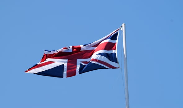 The British Union Jack flag.
Union Jack, the national flag of the United Kingdom which comprises, England,Scotland,Wales and Northern Ireland.